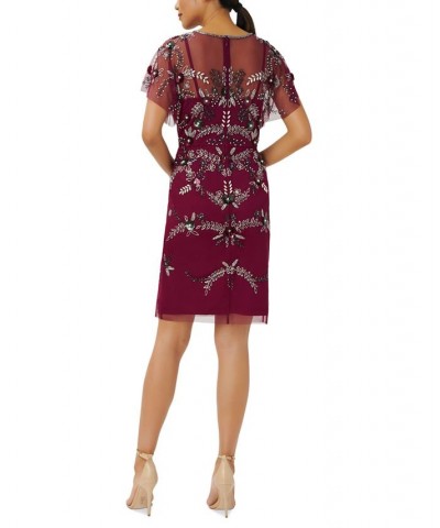 Women's Beaded Embellished Sheath Dress Bordeaux $49.46 Dresses