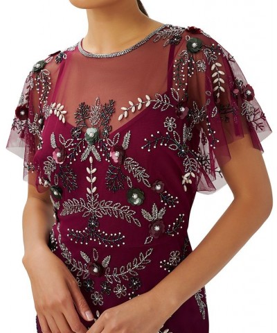 Women's Beaded Embellished Sheath Dress Bordeaux $49.46 Dresses