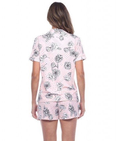 Women's Short Sleeve Floral Pajama Set 2-Piece Pink $28.91 Sleepwear