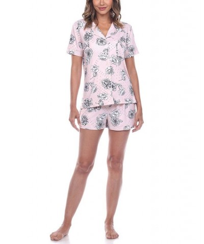 Women's Short Sleeve Floral Pajama Set 2-Piece Pink $28.91 Sleepwear