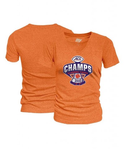 Women's Orange Clemson Tigers 2022 ACC Football Conference Champions Locker Room V-Neck T-shirt Orange $18.45 Tops