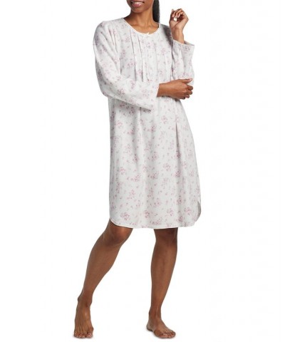 Women's Floral-Print Long-Sleeve Nightgown Pink Small Bouquets On Ivory $27.78 Sleepwear