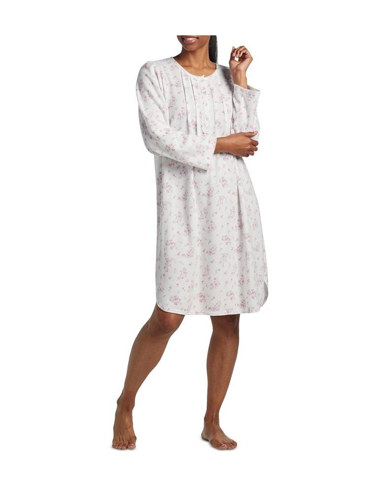 Women's Floral-Print Long-Sleeve Nightgown Pink Small Bouquets On Ivory $27.78 Sleepwear