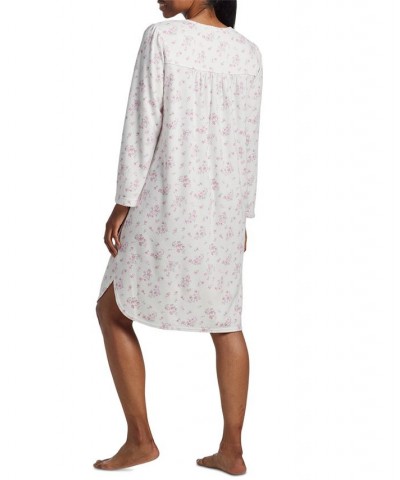 Women's Floral-Print Long-Sleeve Nightgown Pink Small Bouquets On Ivory $27.78 Sleepwear