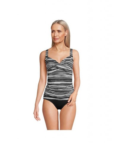 Women's D-Cup V-Neck Wrap Underwire Tankini Swimsuit Top Adjustable Straps Black/white ombre $38.11 Swimsuits