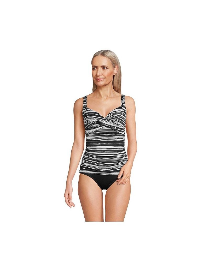 Women's D-Cup V-Neck Wrap Underwire Tankini Swimsuit Top Adjustable Straps Black/white ombre $38.11 Swimsuits