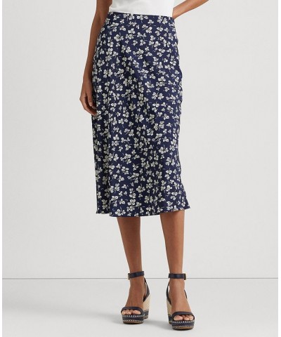 Women's Leaf-Printed Crepe Skirt Navy/cream $64.75 Skirts
