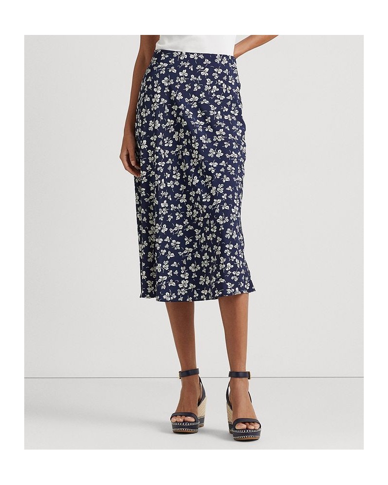 Women's Leaf-Printed Crepe Skirt Navy/cream $64.75 Skirts