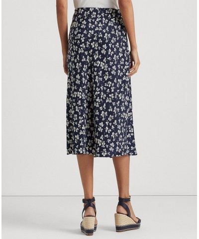 Women's Leaf-Printed Crepe Skirt Navy/cream $64.75 Skirts