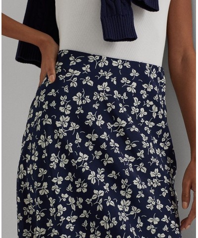 Women's Leaf-Printed Crepe Skirt Navy/cream $64.75 Skirts