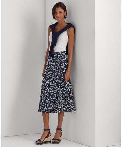 Women's Leaf-Printed Crepe Skirt Navy/cream $64.75 Skirts