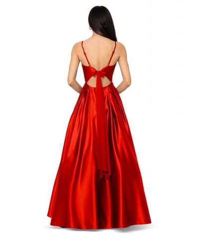 Juniors' Tie-Back V-Neck Ball Gown Red $84.66 Dresses