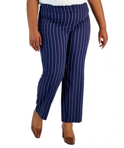 Plus Size Pinstriped Mid-Rise Straight-Leg Pants Kasper Navy/vanilla Ice $30.54 Pants