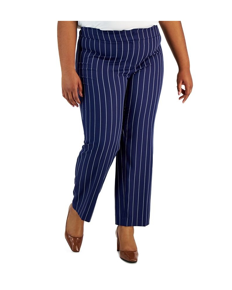 Plus Size Pinstriped Mid-Rise Straight-Leg Pants Kasper Navy/vanilla Ice $30.54 Pants