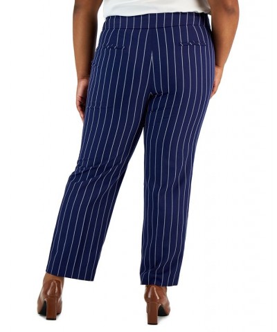 Plus Size Pinstriped Mid-Rise Straight-Leg Pants Kasper Navy/vanilla Ice $30.54 Pants