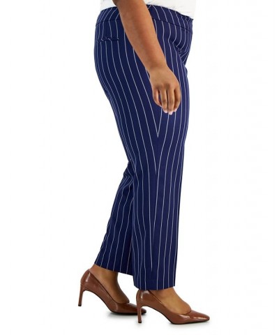 Plus Size Pinstriped Mid-Rise Straight-Leg Pants Kasper Navy/vanilla Ice $30.54 Pants