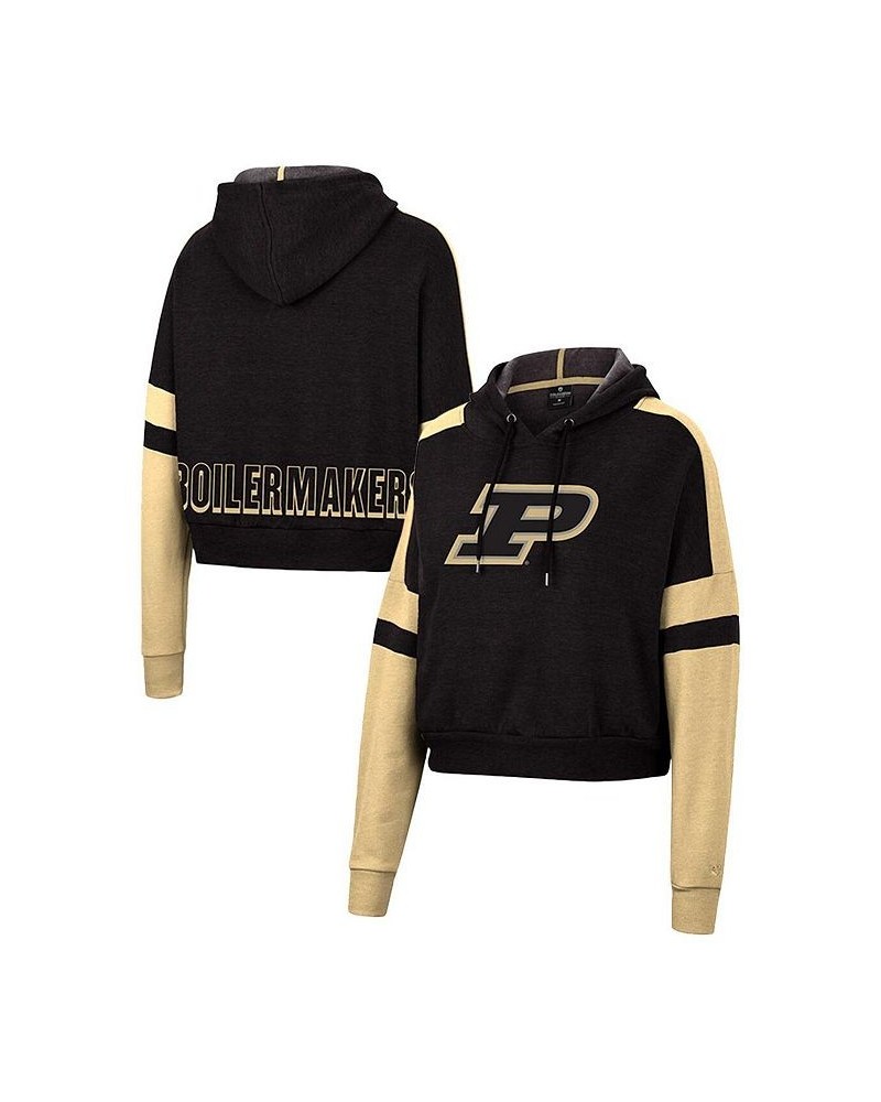 Women's Heather Black Purdue Boilermakers Throwback Stripe Arch Logo Cropped Pullover Hoodie Heather Black $33.59 Sweatshirts