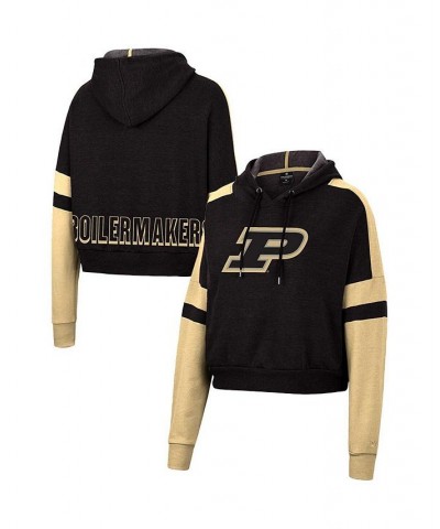 Women's Heather Black Purdue Boilermakers Throwback Stripe Arch Logo Cropped Pullover Hoodie Heather Black $33.59 Sweatshirts