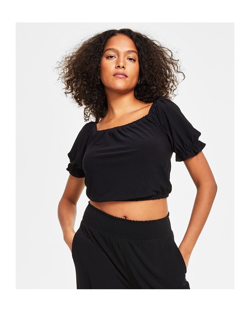 Women's Puff-Sleeve Crop Top Deep Black $15.17 Tops