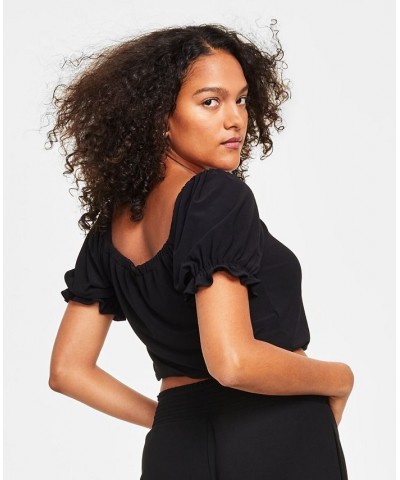 Women's Puff-Sleeve Crop Top Deep Black $15.17 Tops