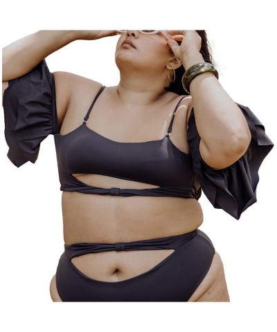 Women's Plus Size Ty cutout bikini top with ruffle sleeves Gray $54.12 Swimsuits