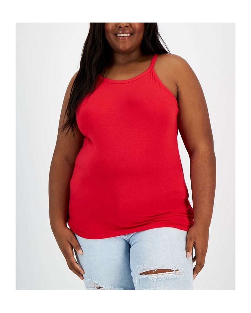 Trendy Plus Size Halter Tank Top Red $9.11 Tops