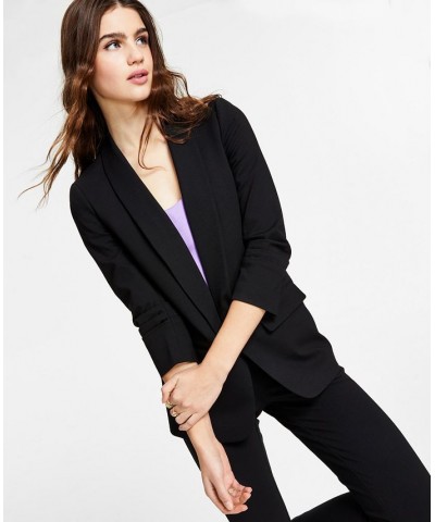 Women's Compression Shawl-Collar 3/4-Sleeve Blazer Black $51.60 Jackets