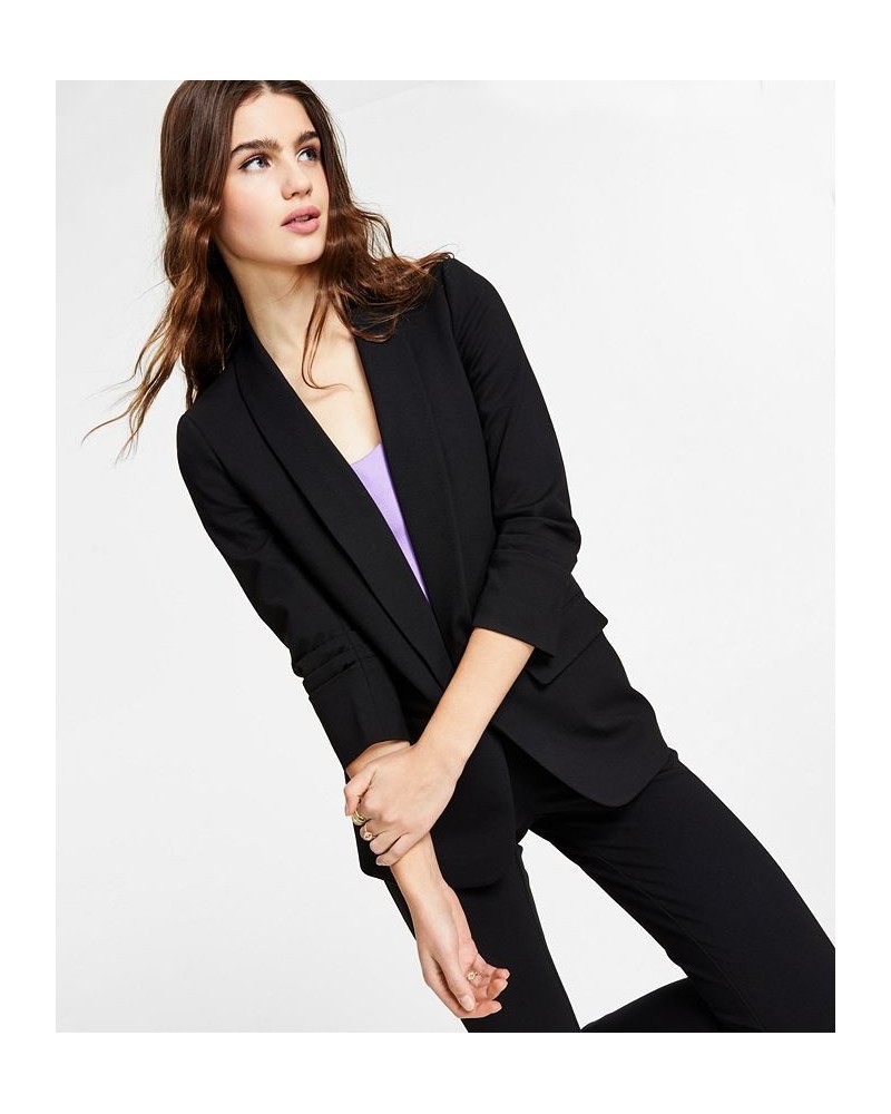 Women's Compression Shawl-Collar 3/4-Sleeve Blazer Black $51.60 Jackets