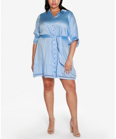 Black Label Plus Size Collared Button Front Dress Blue $60.00 Dresses