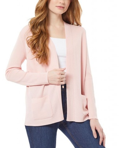 Women's Open Front Cardigan with Ribbed Placket and Patch Pockets Pink $29.57 Sweaters