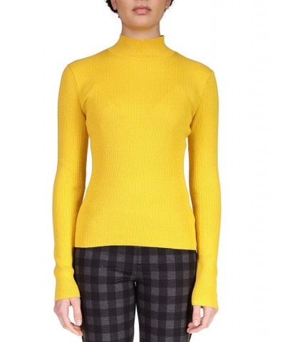 Ribbed Long Sleeve Mock Neck Sweater Yellow $24.68 Sweaters
