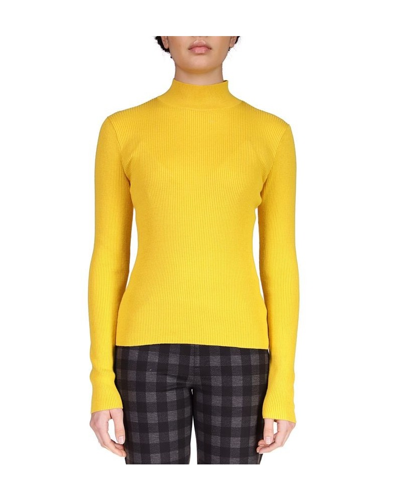 Ribbed Long Sleeve Mock Neck Sweater Yellow $24.68 Sweaters