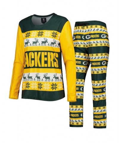 Women's Green Green Bay Packers Holiday Ugly Pajama Set Green $40.00 Pajama