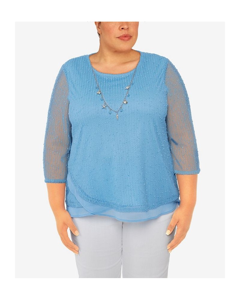 Plus Size Set Sail Popcorn Texture Crew Neck Tulip Hem Top Marine Blue $35.33 Tops