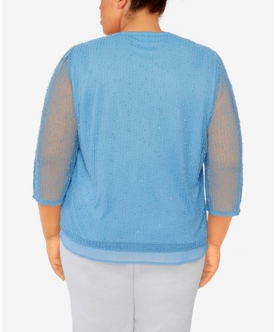 Plus Size Set Sail Popcorn Texture Crew Neck Tulip Hem Top Marine Blue $35.33 Tops