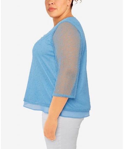 Plus Size Set Sail Popcorn Texture Crew Neck Tulip Hem Top Marine Blue $35.33 Tops