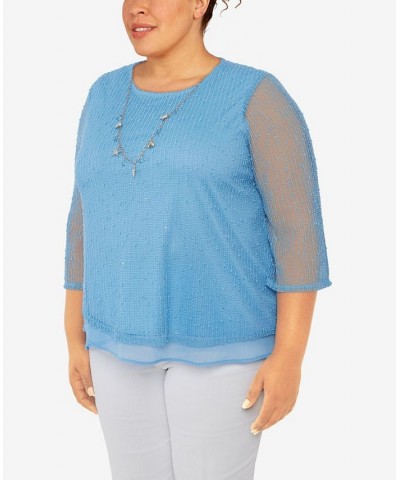 Plus Size Set Sail Popcorn Texture Crew Neck Tulip Hem Top Marine Blue $35.33 Tops