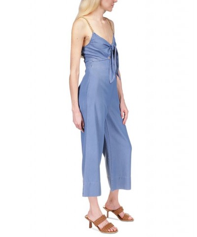 Women's Chambray Tie Jumpsuit Regular & Petite Light Cadet Wash $73.50 Pants