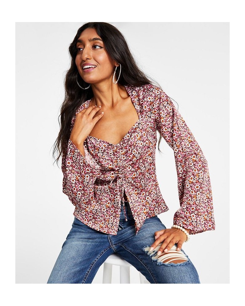 Women's Ruched Floral-Print Peplum Top Mauve Multi $20.77 Tops