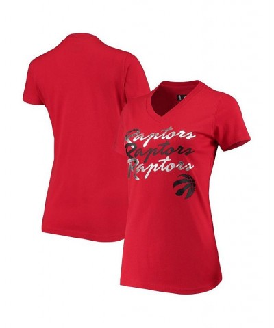 Women's Red Toronto Raptors Power Forward Foil V-Neck T-shirt Red $15.39 Tops