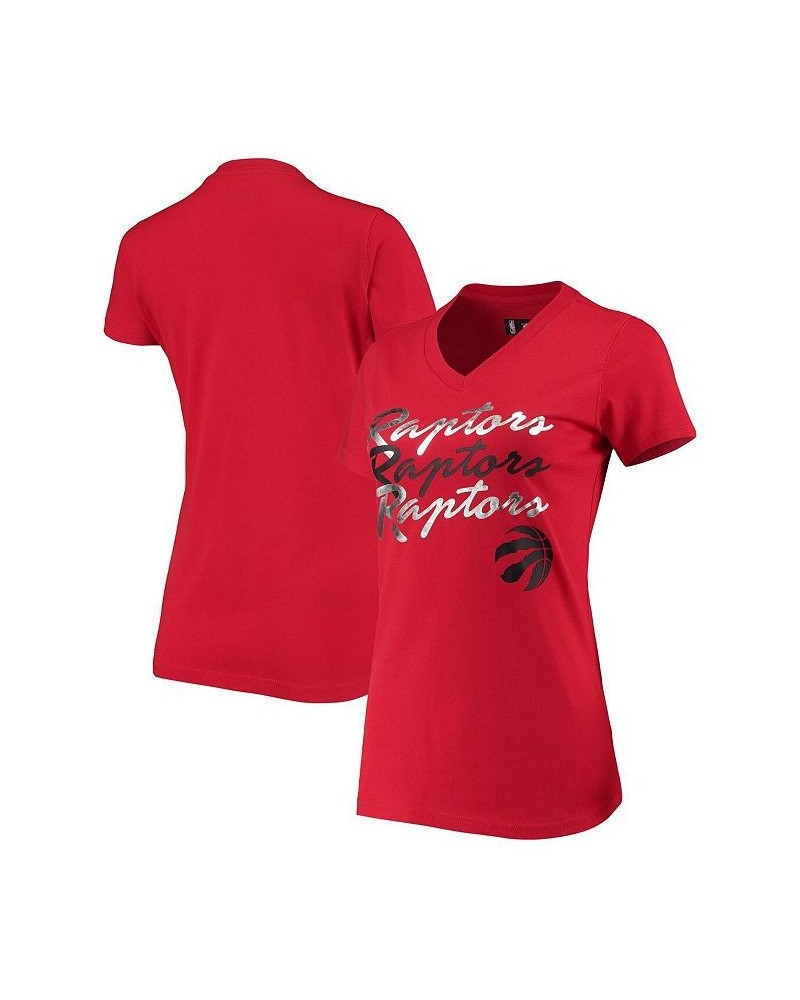 Women's Red Toronto Raptors Power Forward Foil V-Neck T-shirt Red $15.39 Tops