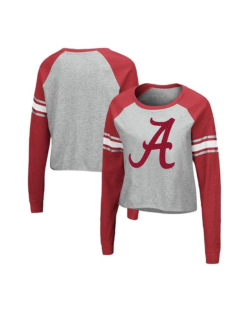 Women's Heathered Gray Crimson Alabama Crimson Tide Decoder Pin Raglan Long Sleeve T-shirt Heathered Gray, Crimson $23.00 Tops