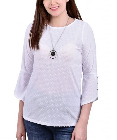 Petite 3/4 Tulip Sleeve Top with Necklace White $17.40 Tops