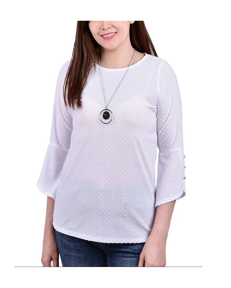 Petite 3/4 Tulip Sleeve Top with Necklace White $17.40 Tops