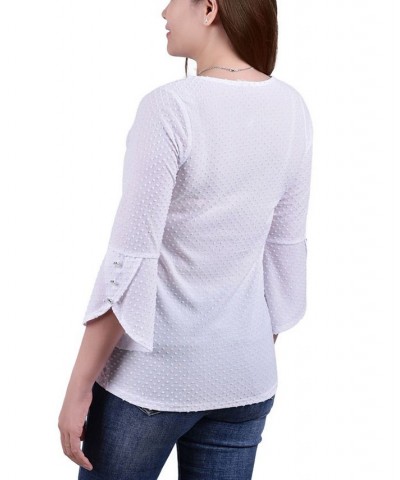 Petite 3/4 Tulip Sleeve Top with Necklace White $17.40 Tops