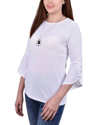 Petite 3/4 Tulip Sleeve Top with Necklace White $17.40 Tops