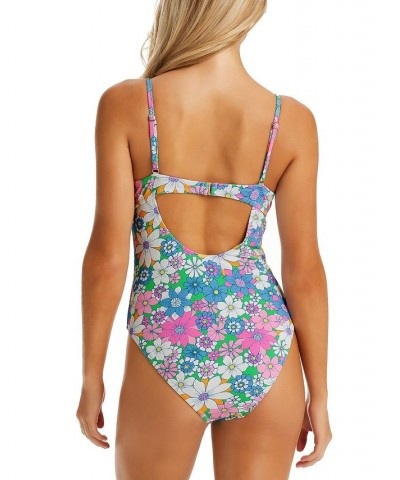 Women's Textured Crazy Daisy Heart Ring Cut-Out One-Piece Swimsuit Multi $57.60 Swimsuits