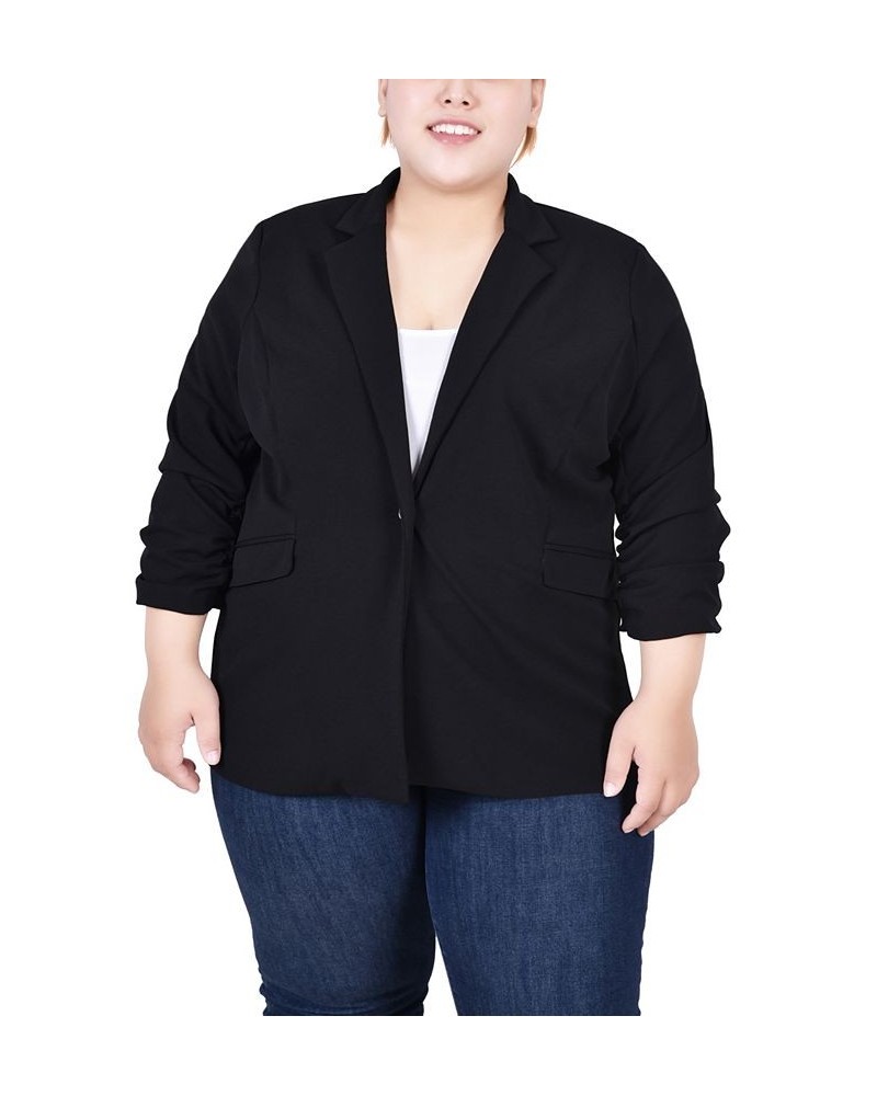 Plus Size 3/4 Rouched Sleeve Crepe Jacket Black Black Red Chain $16.20 Jackets