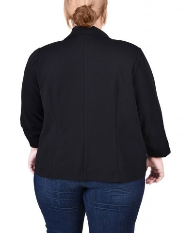 Plus Size 3/4 Rouched Sleeve Crepe Jacket Black Black Red Chain $16.20 Jackets