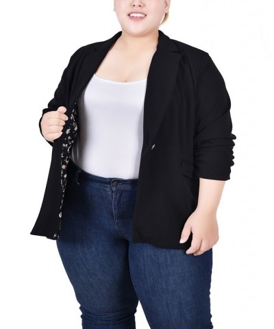 Plus Size 3/4 Rouched Sleeve Crepe Jacket Black Black Red Chain $16.20 Jackets